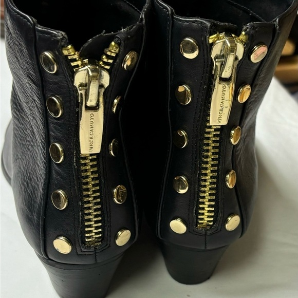 Vince Camuto Black Leather Bootie with gold zipper and studs Size 8 1/2 - Picture 6 of 10